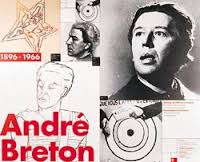 André Breton's portrait on an affiche of performing his poetry