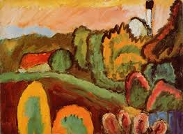 Gabriele Munter: ‘Landschaft mit Kirche / Landscape with Church’; oil painting, 1910 Gabriele Munter: ‘Landschaft mit Kirche / Landscape with Church’; oil painting, 1910