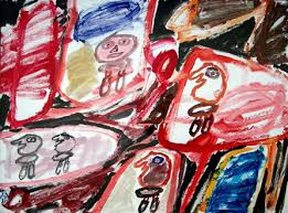 Jean Dubuffet: 'Site avec 5 personages', acrylic painting on paper; laid down on canvas, 1981