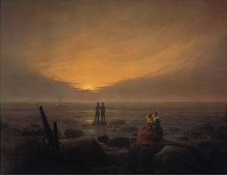 Caspar David Friedrich: 'Moonrise over the Sea', oil painting, 1822