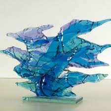 glass fusion sculpture in blue, artist: Daan Lemaire